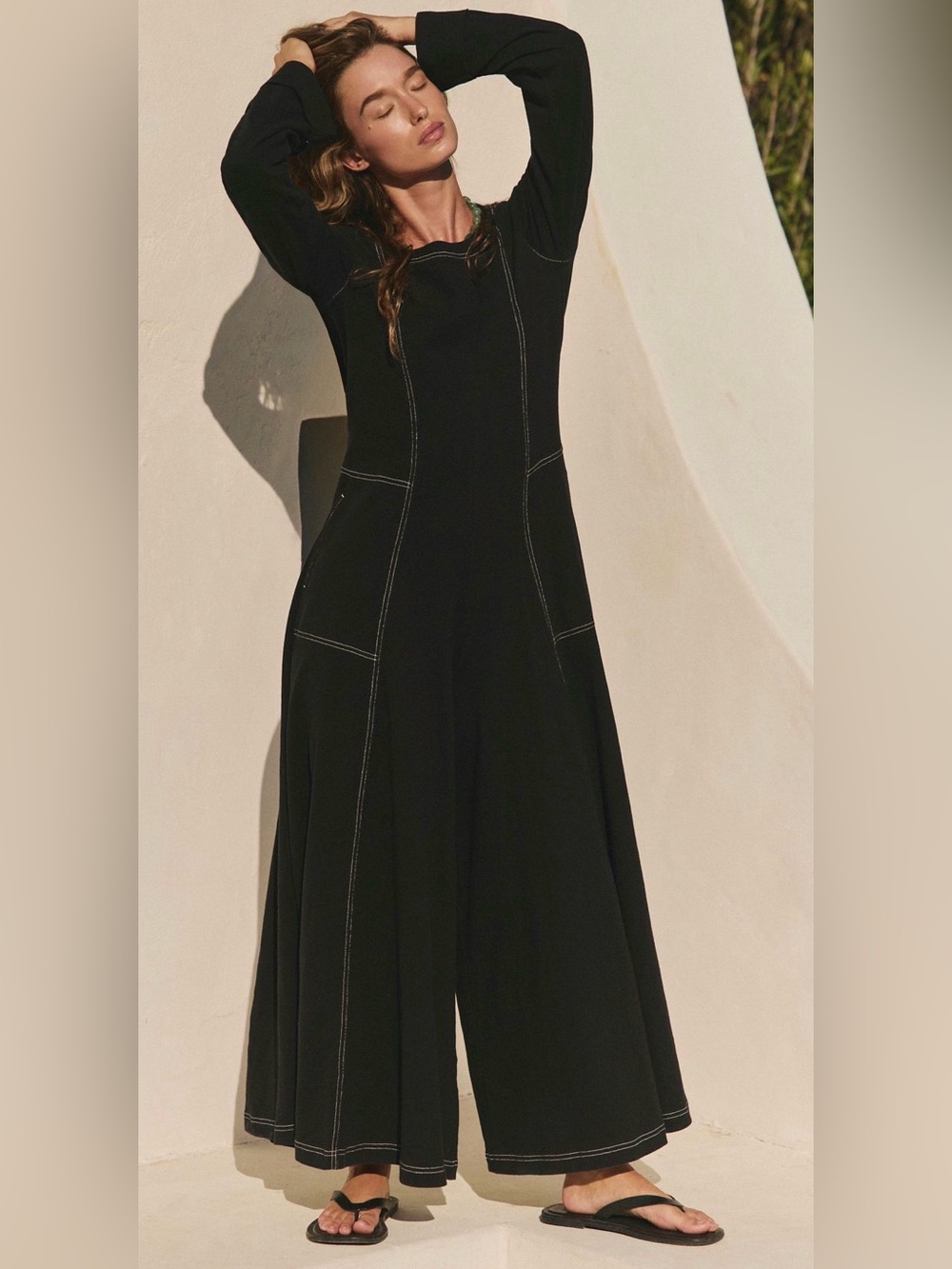 Free People Strada black Jumpsuit with Contrast Stitching